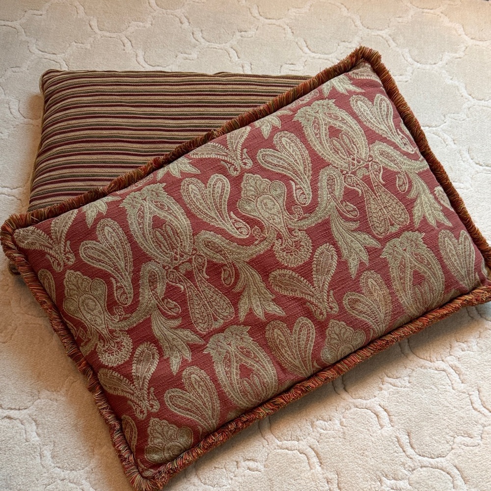 Large, reversible  Maroon and Sage Accent Pillows, set of two
